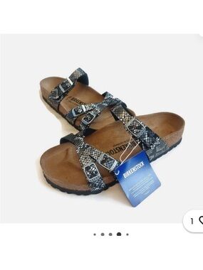 Birkenstock Franca sz 39 Black & White Snake-Print Strappy Sandals 8.5 8